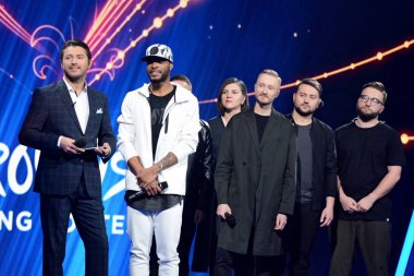 Kyiv, Ukrayna - 15 Şubat 2020: Moonzoo başarısı. F.M.F. Ukrayna 'dan Eurovision-2020 ulusal seçimleri sırasında elbette.