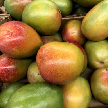 Makro fotoğraf mango meyvesi. Stok fotoğrafı tropikal meyve mangoları