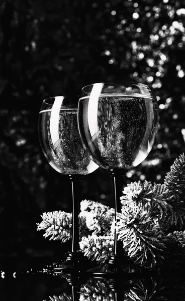 Two glasses of wine and spruce. — Stock Photo, Image