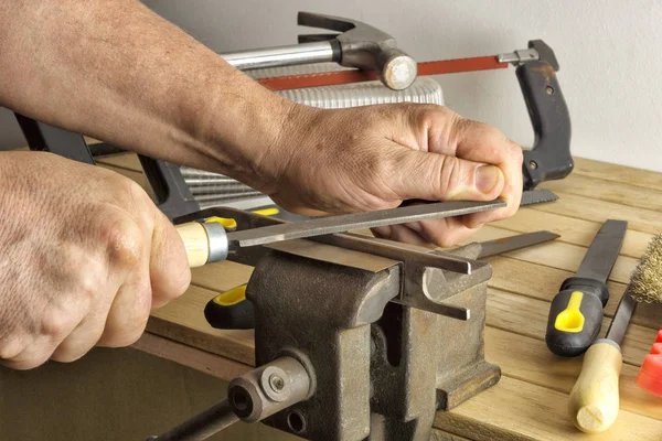 Seghe di lavoro un elemento di file hamstrung — Foto Stock