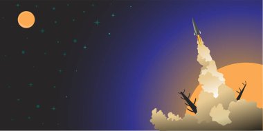 Alan arka plan üzerinde bir uzay roketi başlayarak