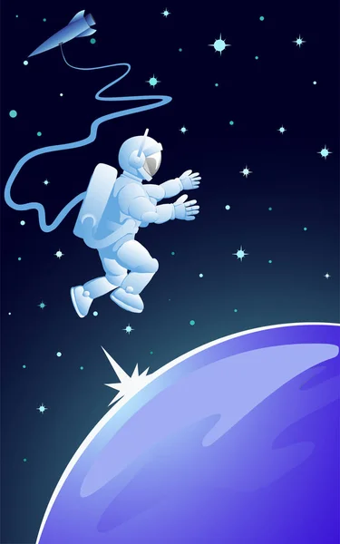 Flotando en el espacio exterior, astronauta — Vector de stock