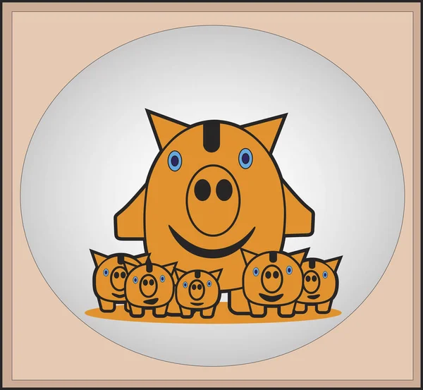 Piggy Bank da sus monedas a otros personajes — Vector de stock