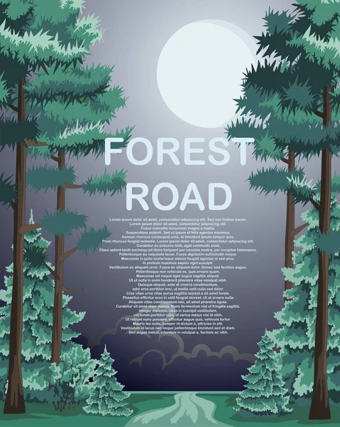 Straße im Wald mit Nadelbäumen am Waldrand — Stockvektor