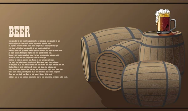 Une affiche sur un thème de tonneaux et tasses pour la bière — Image vectorielle