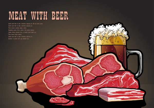 Carne Cerveza Mesa — Vector de stock