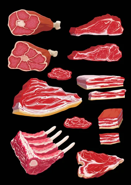 肉製品のイラストのセット — ストックベクタ