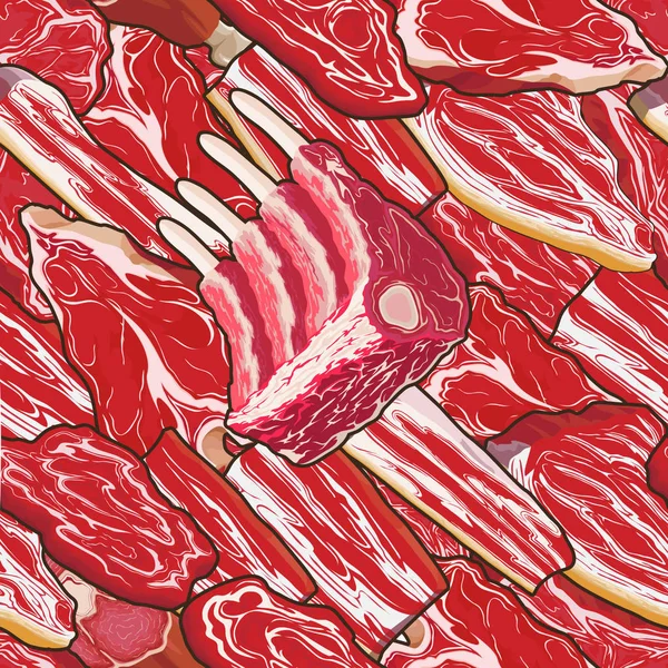 Sortierte Fleischsorten in nahtlosem Muster — Stockvektor