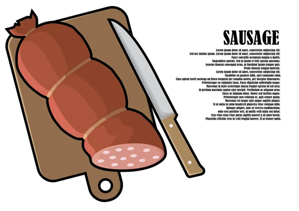 Un trozo de salchicha en la mesa de la cocina — Vector de stock