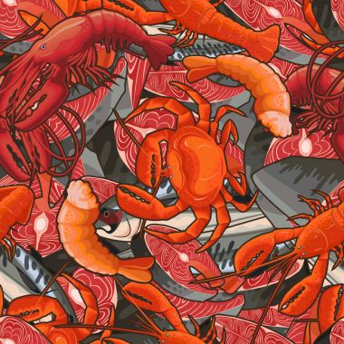 Deniz ürünleri illüstrasyonlar üzerinden seamless modeli