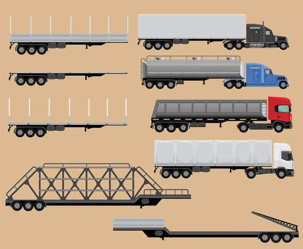 Zestaw Ilustracji Ciągnika Siodłowego Naczepy — Wektor stockowy