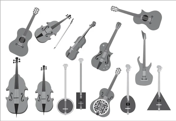 Reihe von Illustrationen von Musikinstrumenten — Stockvektor
