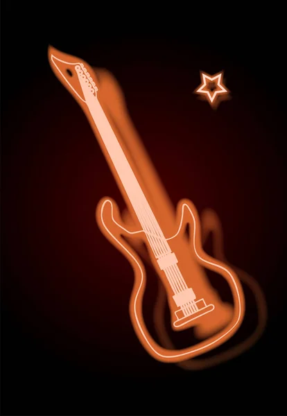 Uma guitarra pintada estilizada como uma lâmpada de néon — Vetor de Stock
