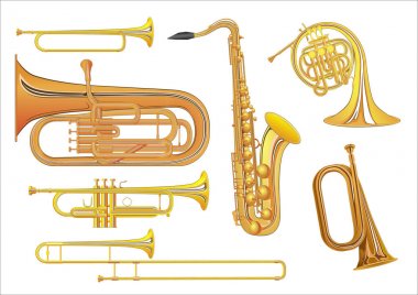 İllüstrasyonlar Rüzgar müzik aletleri bir dizi