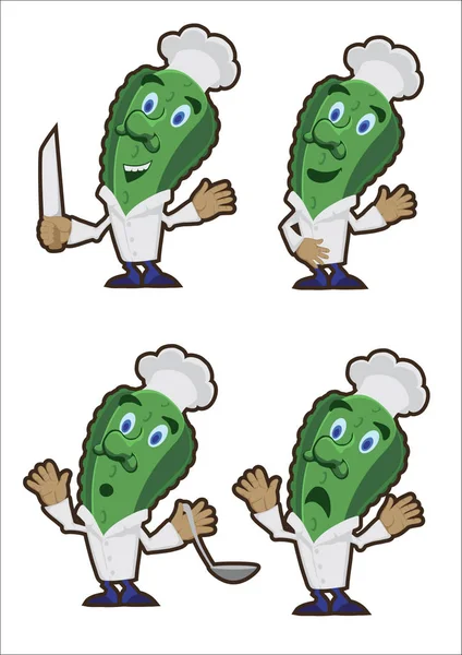 Cucumber cook, set of characters — Stock Vector