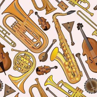 İllüstrasyonlar müzik aletleri bir desende dekore edilmiştir.