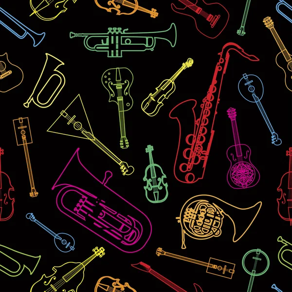 Musikinstrumente in Form eines Musters gezeichnet — Stockvektor