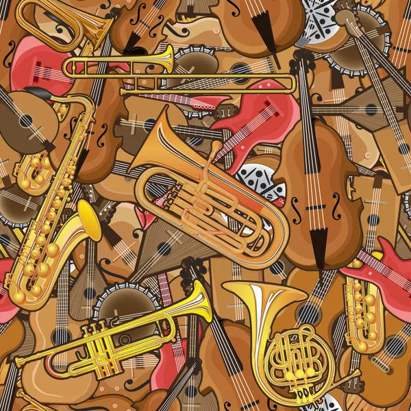 Målade musikinstrument inredda i ett mönster — Stock vektor