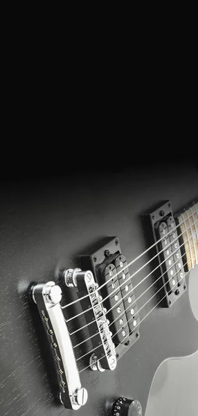 Cartel, guitarra eléctrica negra, seis cuerdas — Foto de Stock