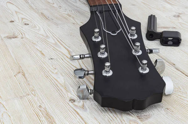 Fingerboard Uma Guitarra Seis Cordas Com Cordas Esticadas — Fotografia de Stock