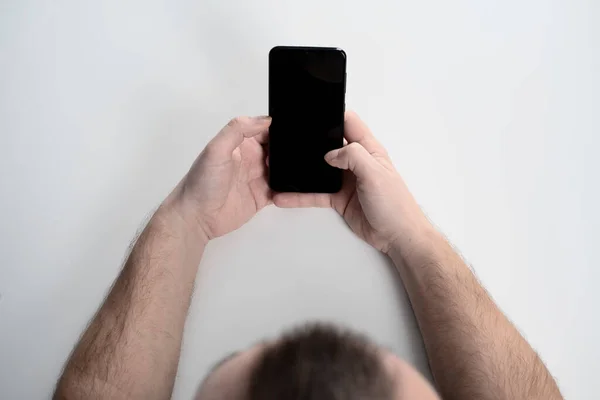 Man Använder Appar Mobil Pekskärm Smartphone Koncept För Att Använda — Stockfoto