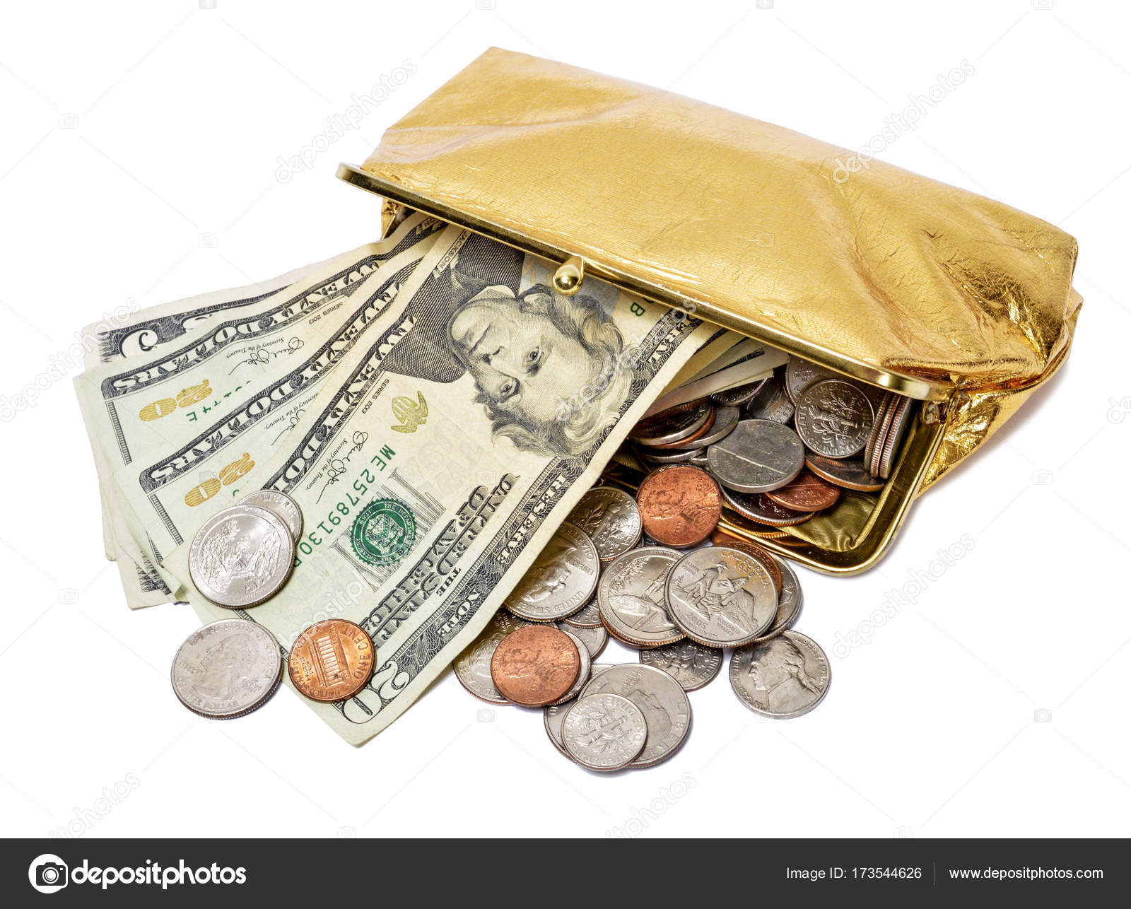 Pictures Show Me Gold Coins Gold Coin Purse With Cash And Coins Stock Photo Whitestar1955 173544626