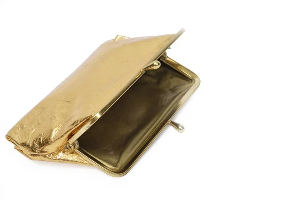 Відкритий порожній золотий гаманець монети з копіюванням простору — стокове фото