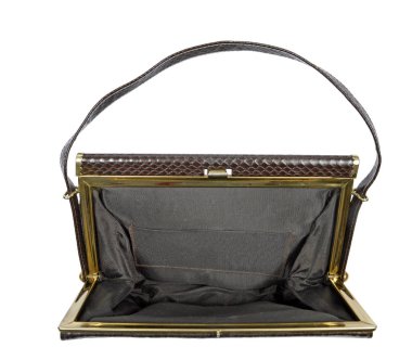 Beyaz izole bir boş vintage kahverengi çanta içine yatay çekim.