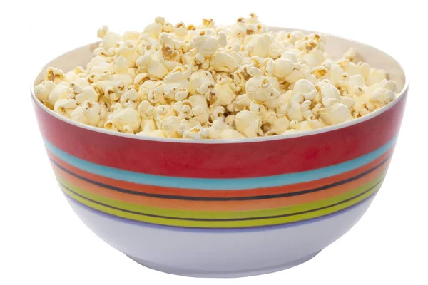 Horizontal Close Shot Bowl Full Delicious Popcorn White Background — Stock Photo, Image