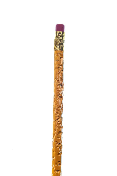 Vertikální Záběr Gumového Konce Jedné Rozžvýkané Tužky Uprostřed Obrazu Bílé — Stock fotografie