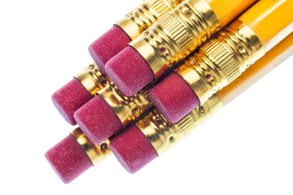 Horizontal Close Shot Bundle Eraser Ends Seven Pencils White Background — Stock Photo, Image