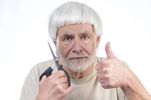 Plan Horizontal Homme Aux Cheveux Gris Qui Été Quarantaine Trop — Photo