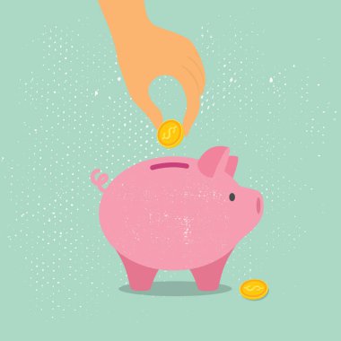 Yazı tura kumbara içinde aşağı ver. Vektör çizim