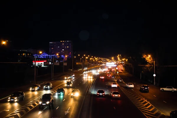 Nacht Straße Der Saint Und Abay Straßen Stadt Almaty Kasachstan — Stockfoto