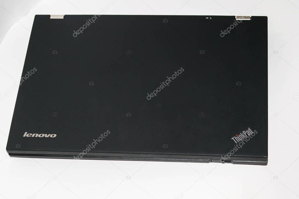 Lenovo black laptop lightweight modern processor on a gray background Kakhakhstan 01/03/2020