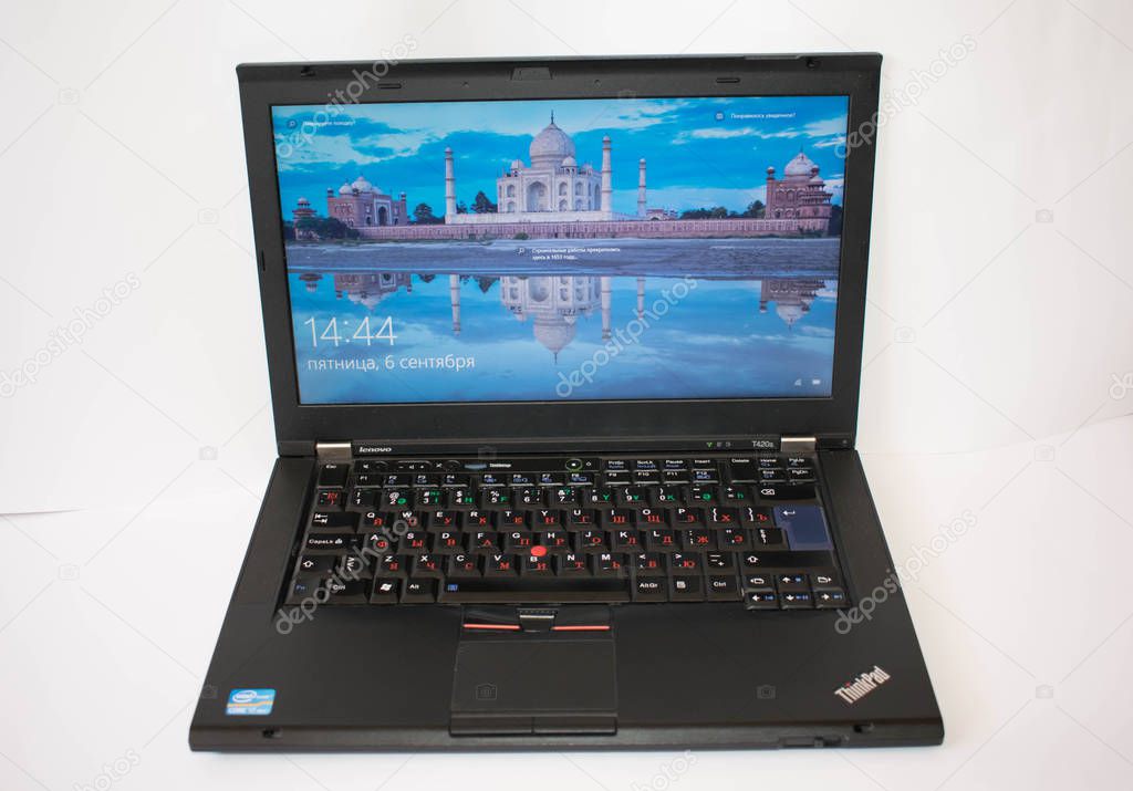 Lenovo black laptop lightweight modern processor on a gray background Kakhakhstan 01/03/2020