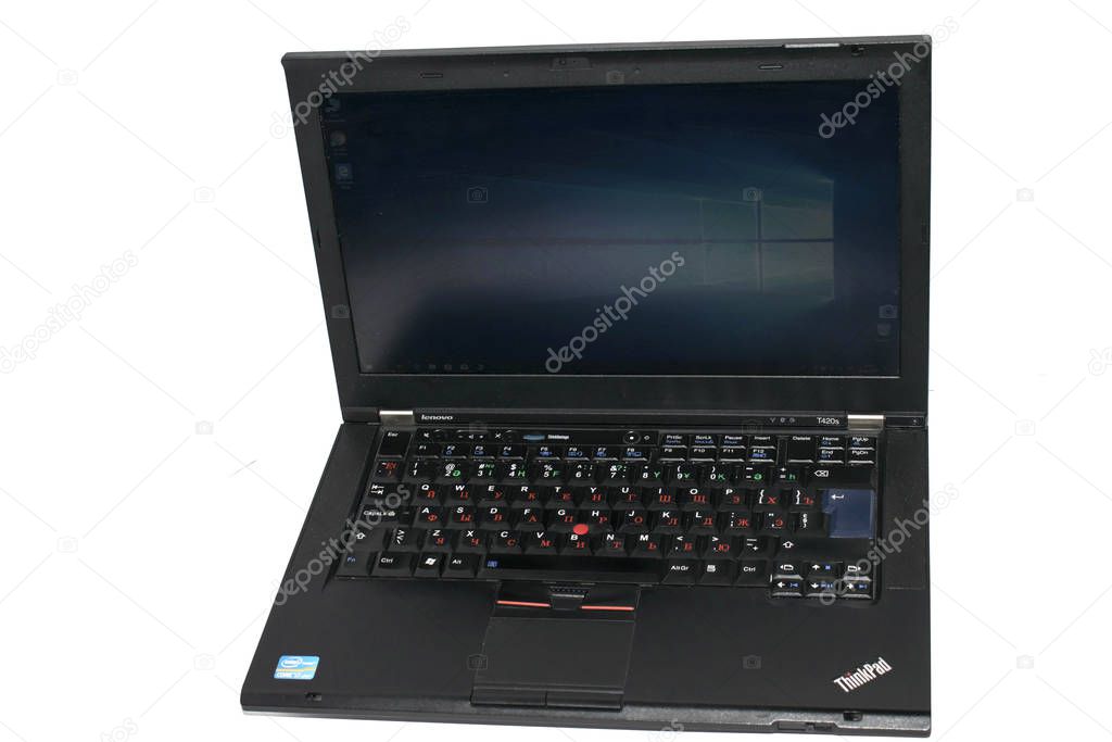 Lenovo black laptop lightweight modern processor on a gray background Kakhakhstan 01/03/2020