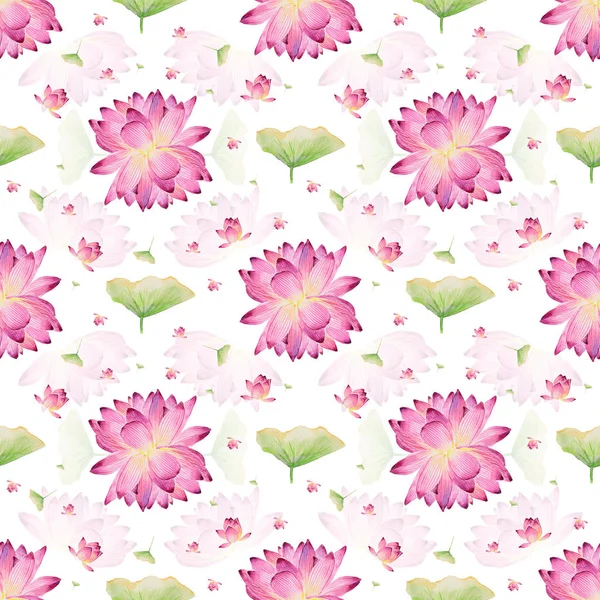 Aquarelle motif sans couture avec lotus roses. Motifs symétriques sans couture de la perte — Photo