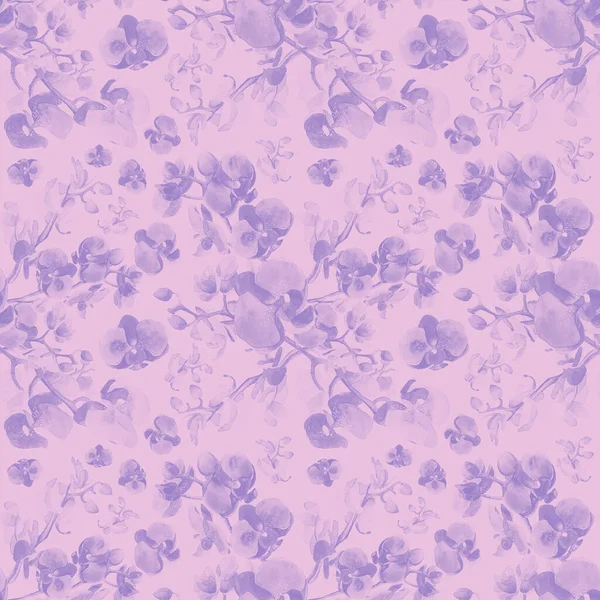 Nahtloses lila Orchideenmuster, Aquarell — Stockfoto