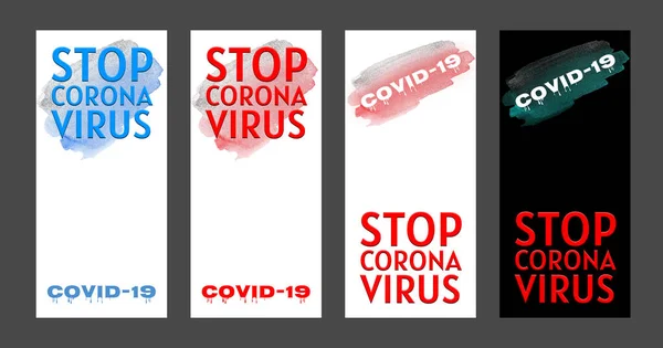 Quatro cartazes para texto sobre coronavírus covid-19 com fundo branco — Fotografia de Stock