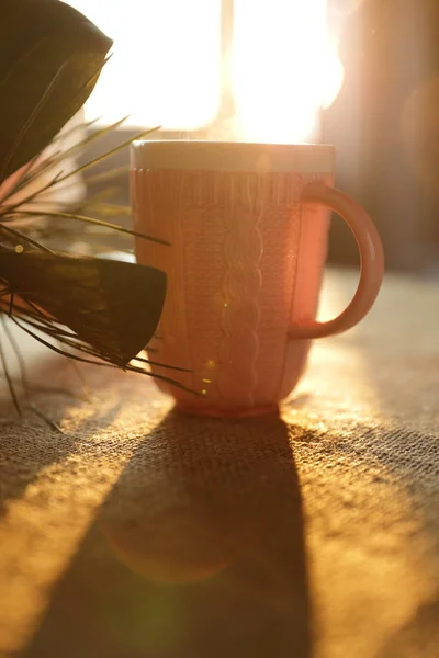Kaffe och våffla i solnedgången — Stockfoto