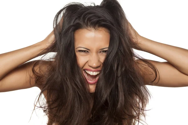 Feliz com o cabelo bagunçado — Fotografia de Stock