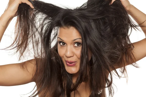 Happy with her hair — Stock Photo, Image