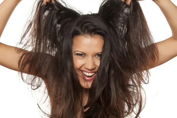 Happy with messy hair — Stock Photo, Image