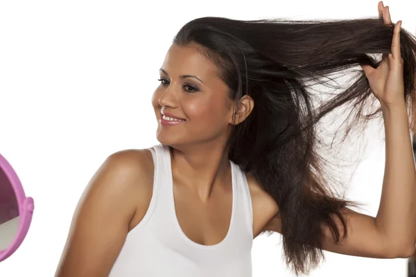 Happy with her hair — Stock Photo, Image