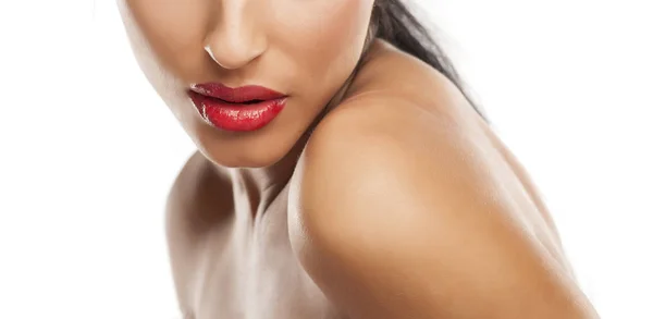 빨간 립스틱과 입술 — 스톡 사진