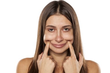 woman forcing her smile clipart