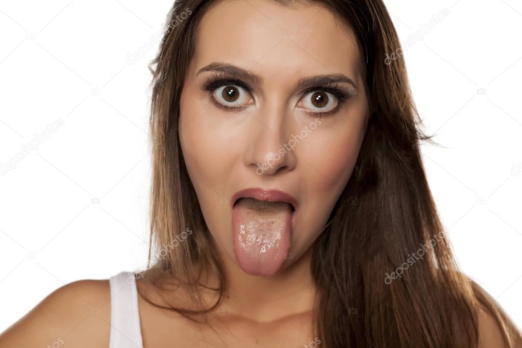 woman showing her tongue