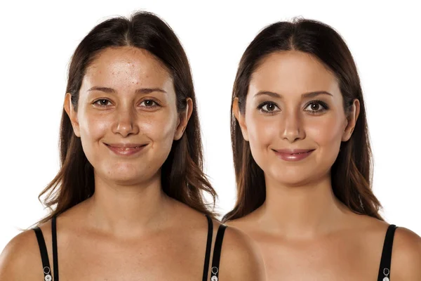 Voor en na make-up — Stockfoto