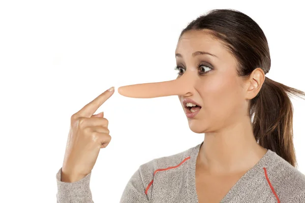 ピノキオの鼻を持つ女性 — ストック写真